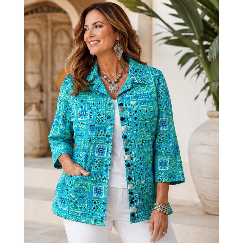 Hearts of‎ Palm Woman Art-To-Wear Jacket Plus Size 24W Geometric Tribal Print